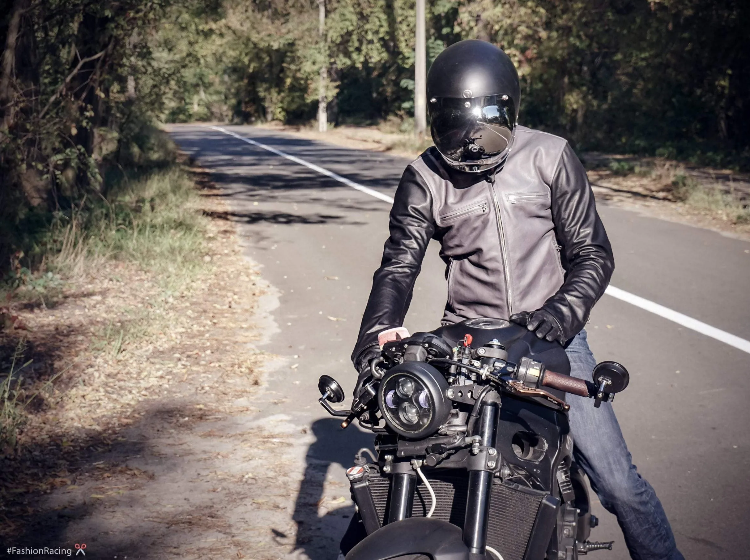 Men’s Slim Fit Motorcycle Jacket | Grey & Black Leather | Handcrafted