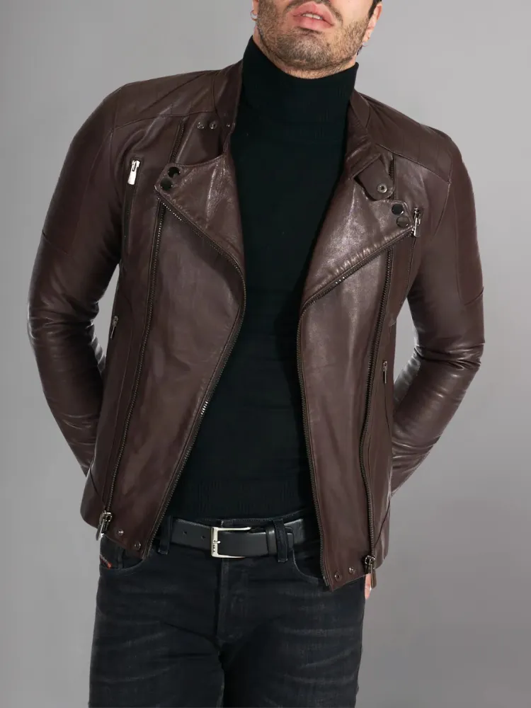 Mens Zipper Style Quilted Leather Jacket