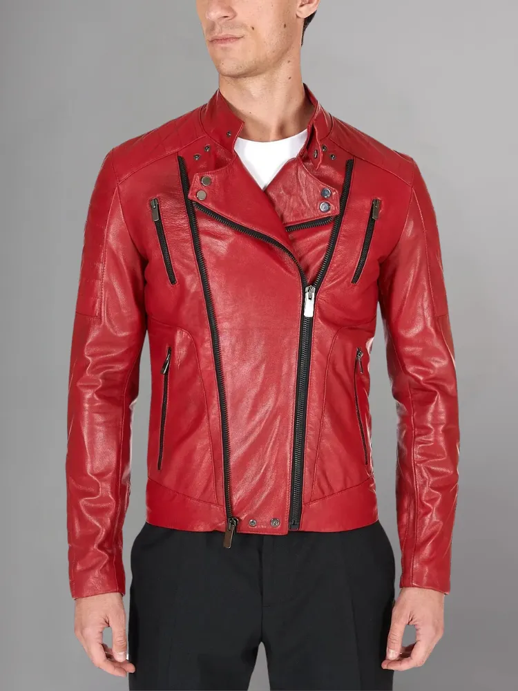 Mens Zipper Style Quilted Leather Jacket