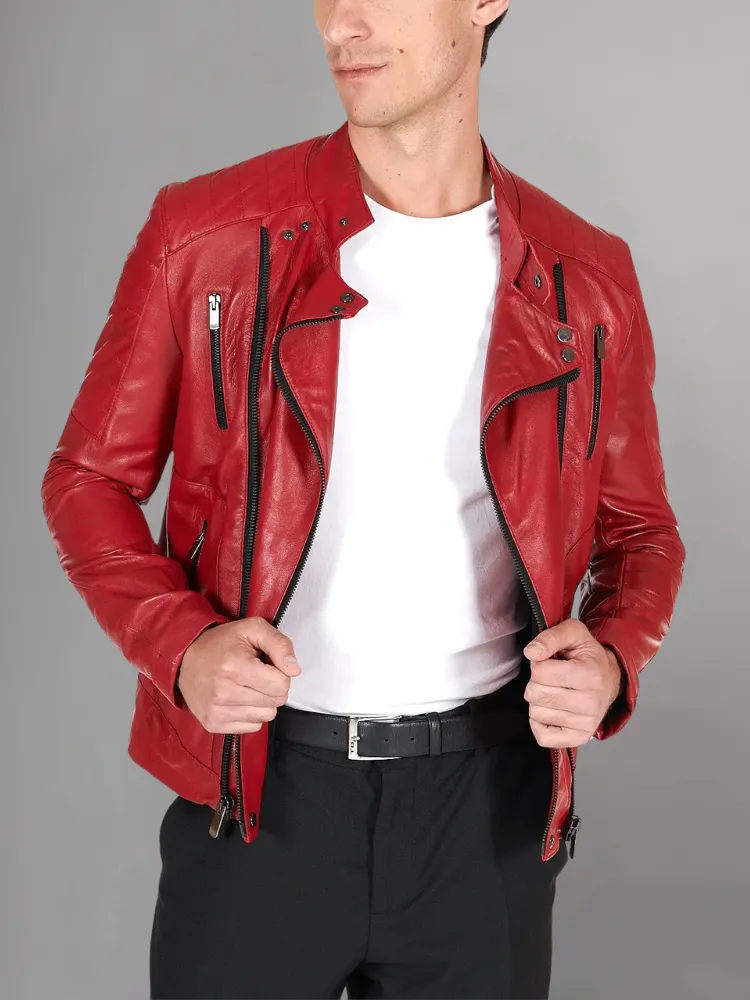 Mens Zipper Style Quilted Leather Jacket