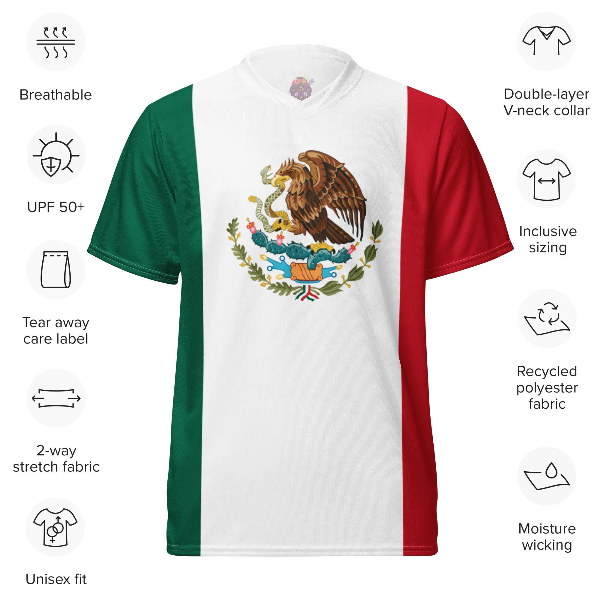 Mexico Flag Recycled Polyester Unisex Sports Jersey Sizes 2XS - 6XL