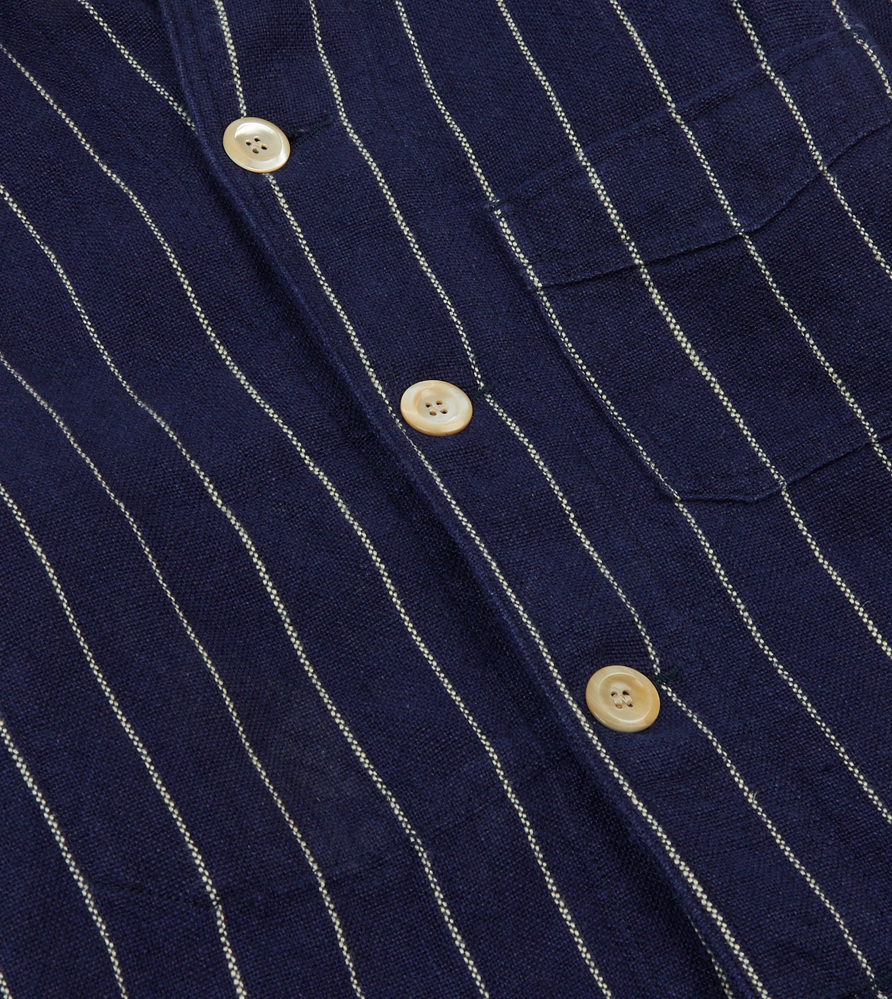 Navy Pinstripe Heavy Linen Five-Pocket Chore Jacket