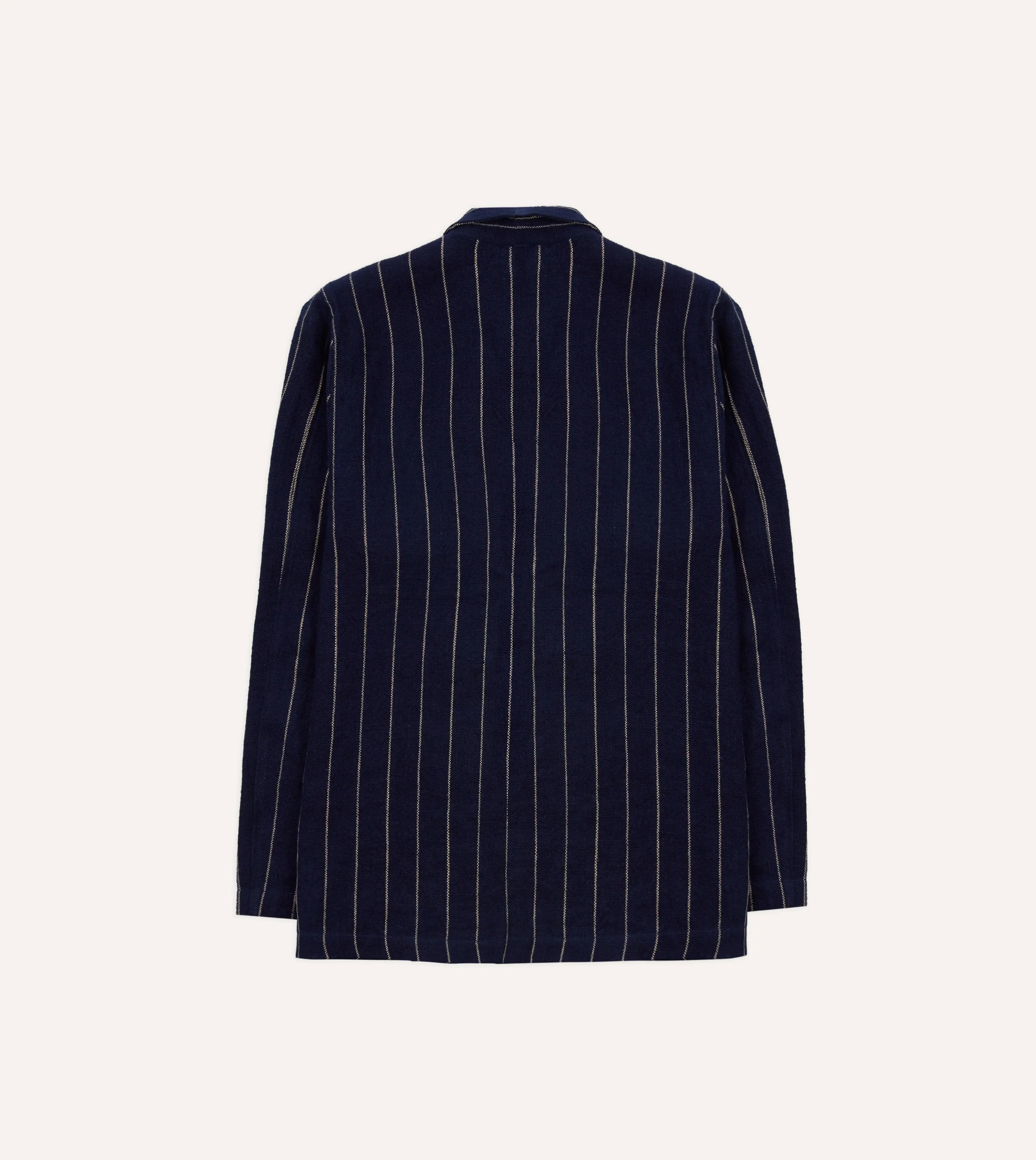 Navy Pinstripe Heavy Linen Five-Pocket Chore Jacket