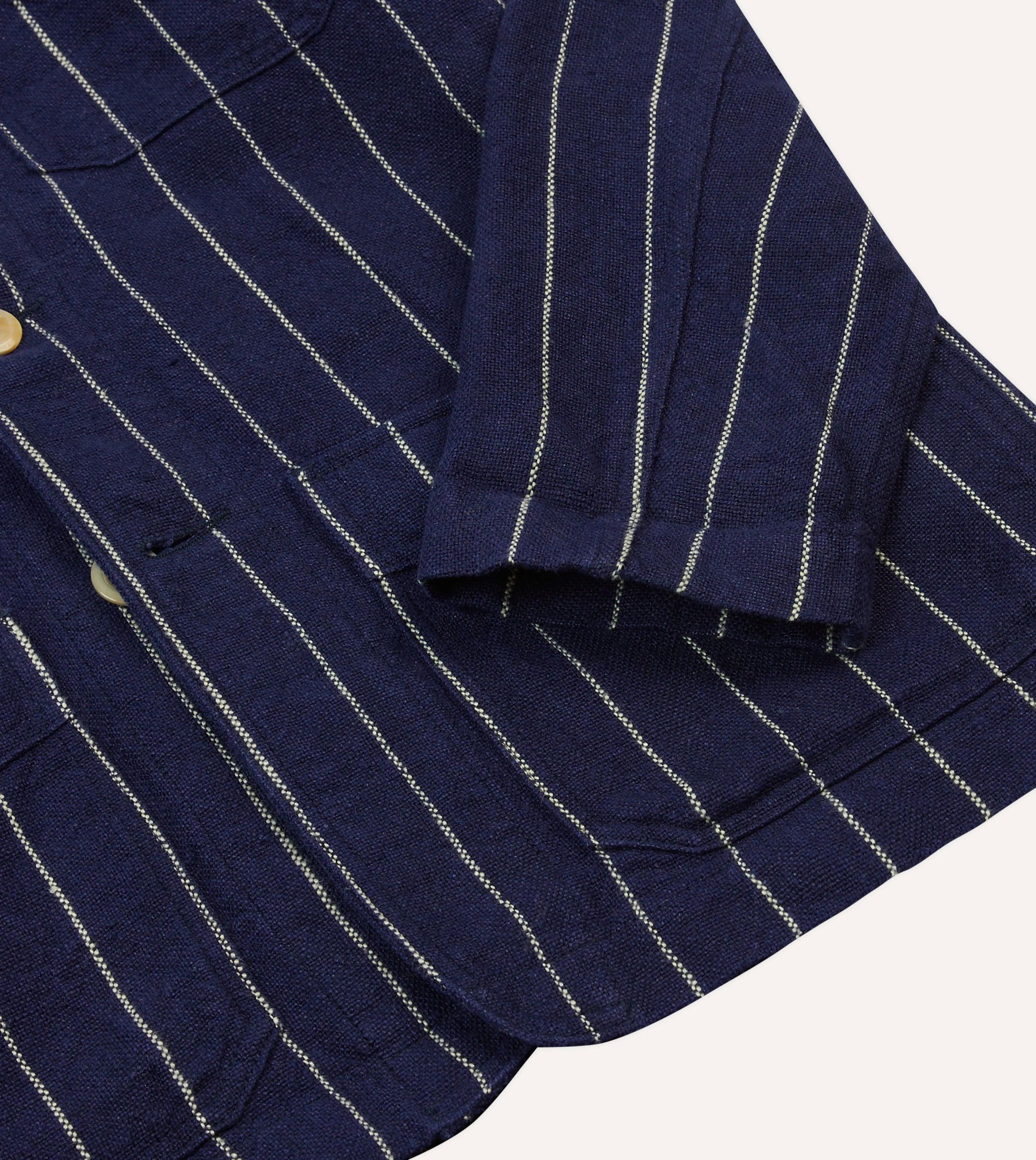 Navy Pinstripe Heavy Linen Five-Pocket Chore Jacket