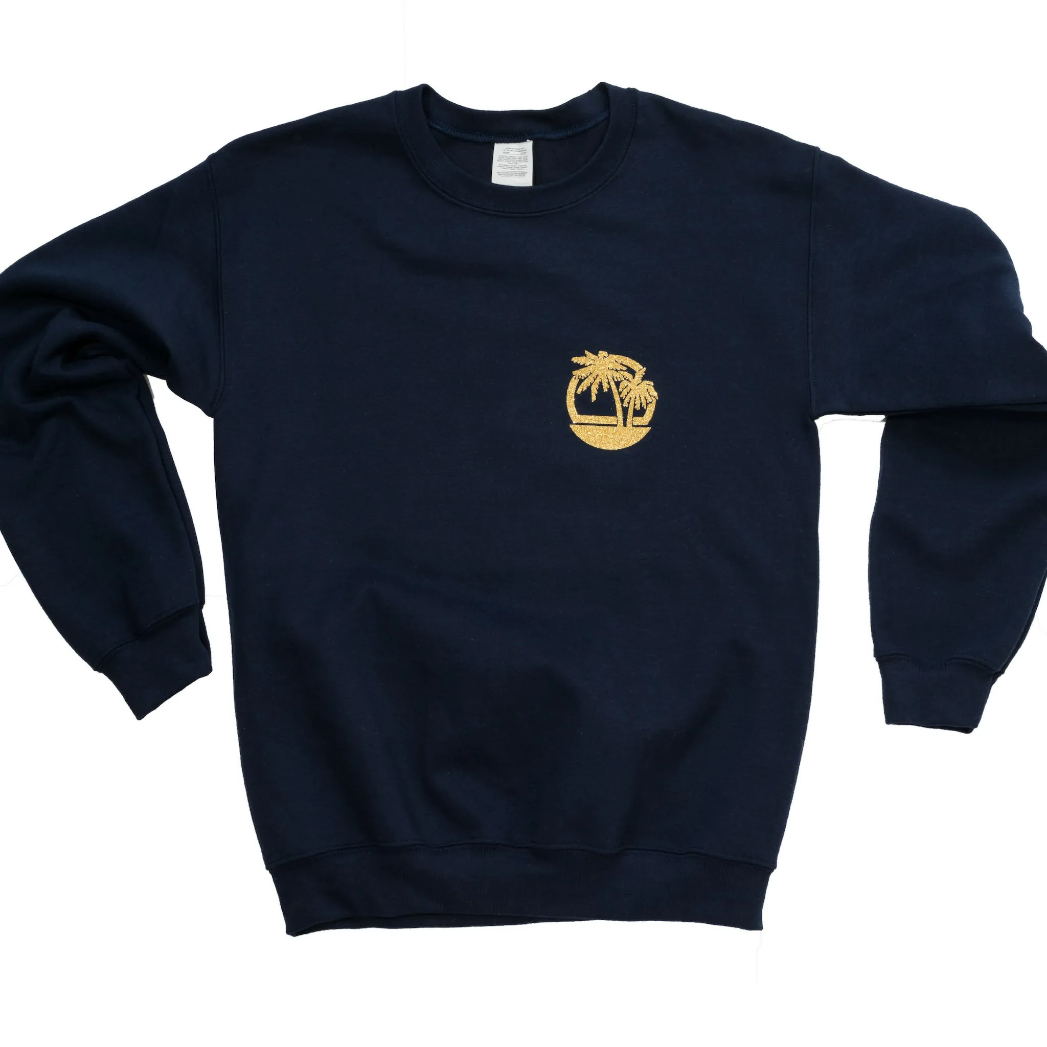 Navy Sweatshirt with Gold Glittery Beach Motif