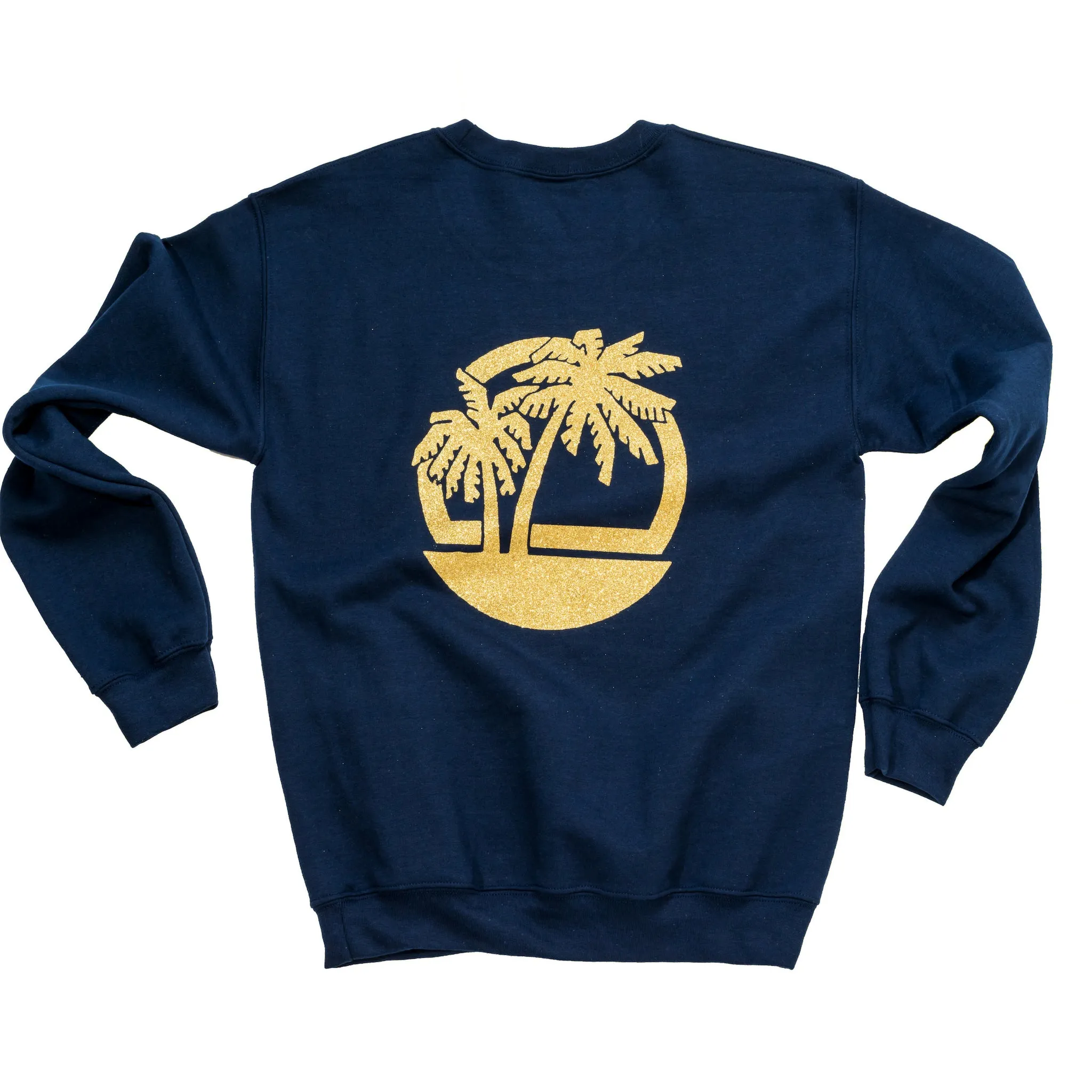 Navy Sweatshirt with Gold Glittery Beach Motif