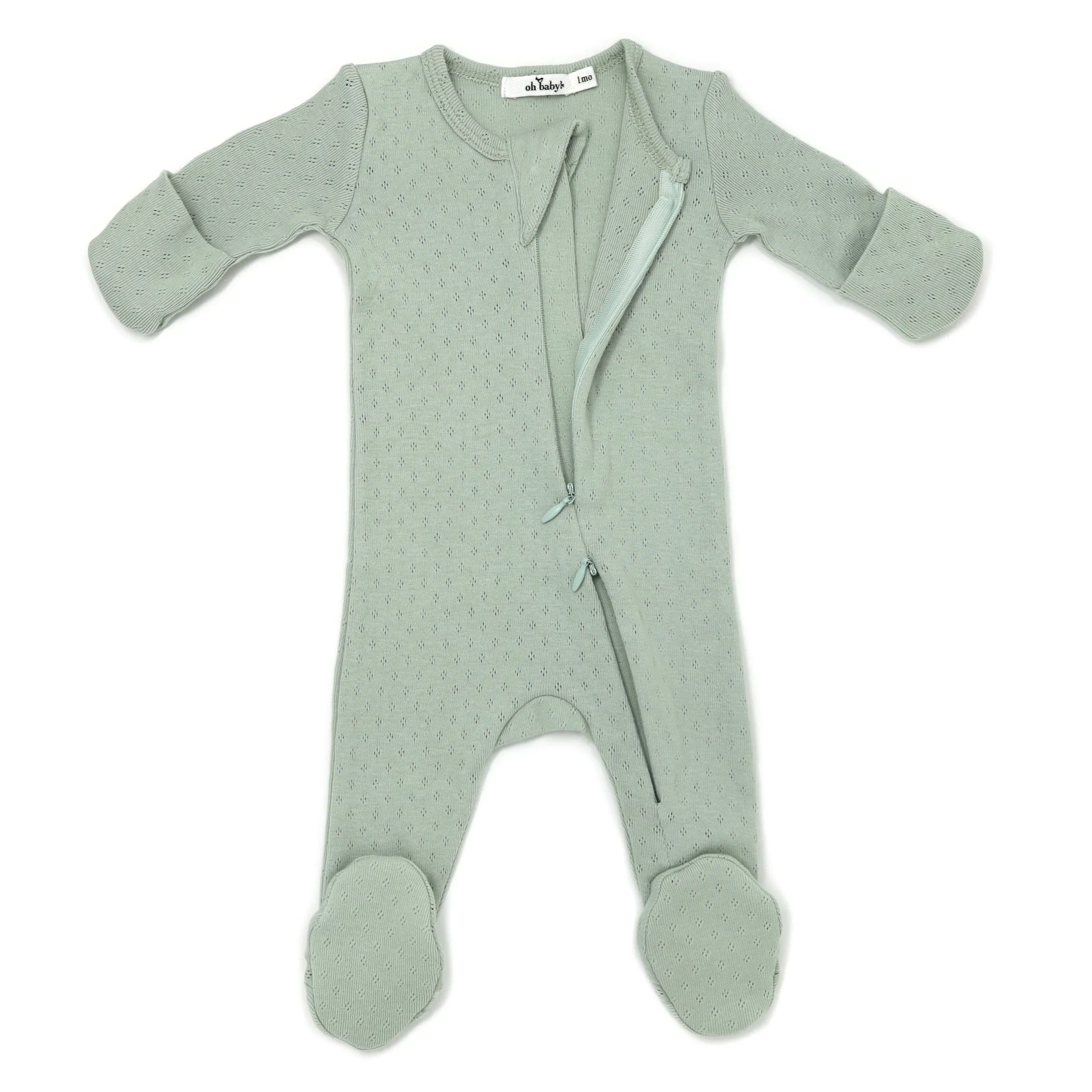 oh baby! Pointelle Zipper Footie - Sage