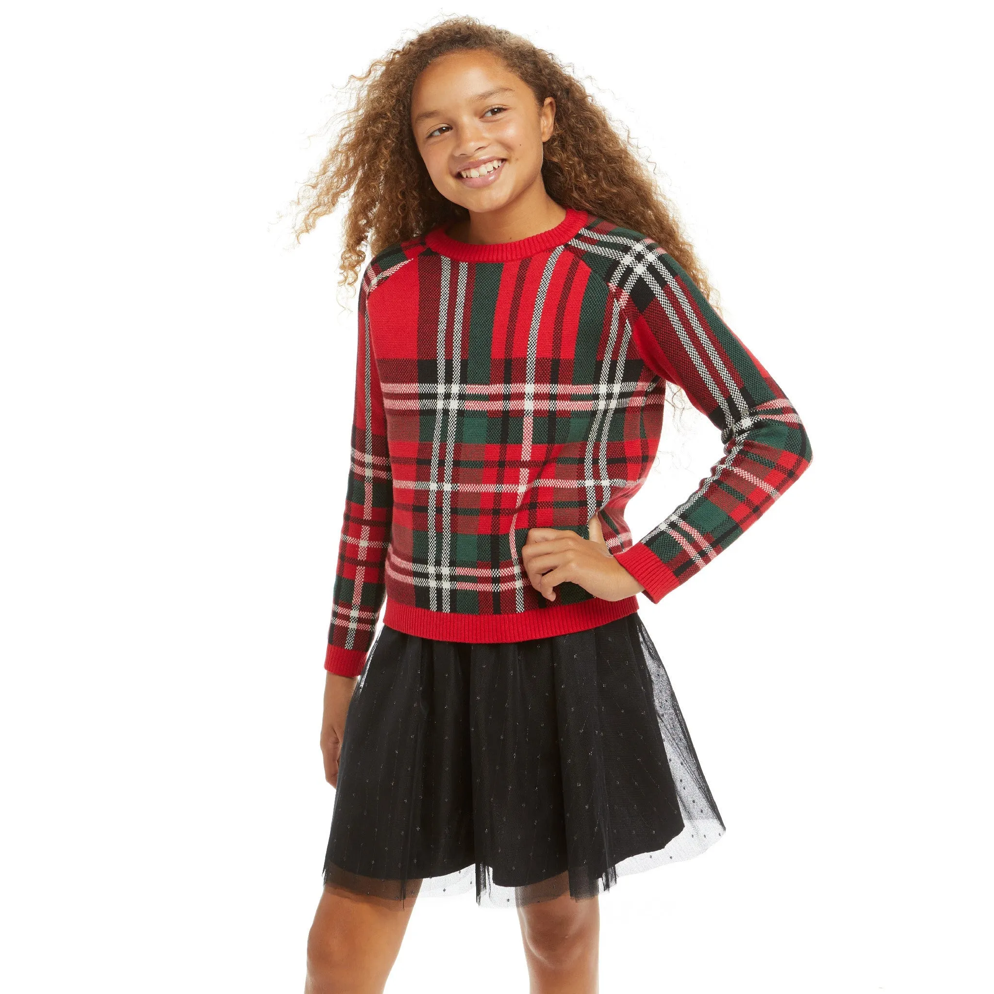 Plaid Sweater & Skirt Set (Size 7 -16 Years)| Black