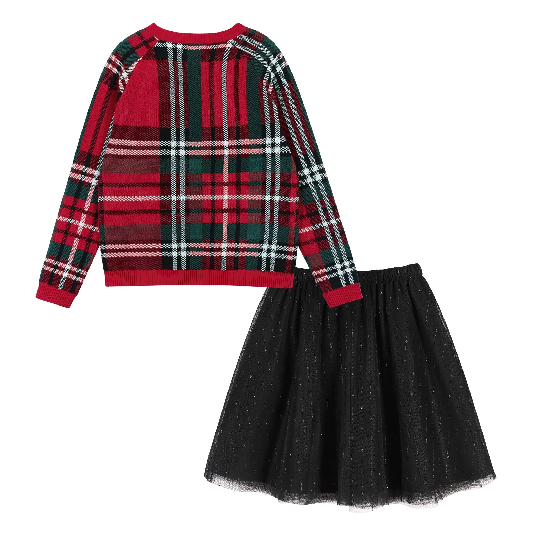 Plaid Sweater & Skirt Set (Size 7 -16 Years)| Black