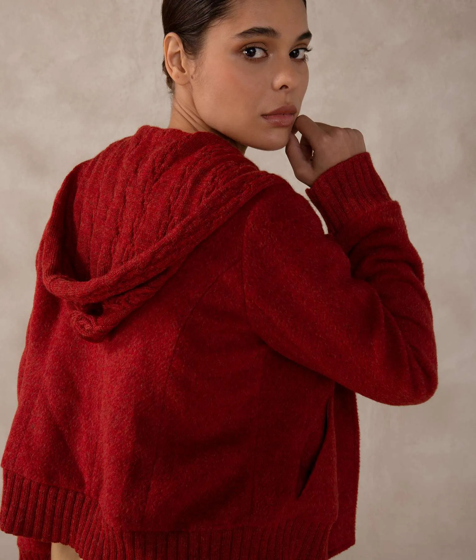 Short Hoodie Baby Alpaca & Wool Deep red Jacket