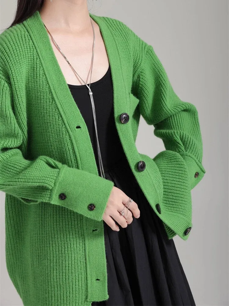 Softie V-Neck Knit Sweater - Green