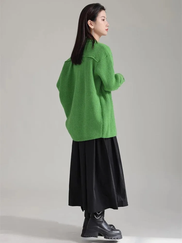 Softie V-Neck Knit Sweater - Green