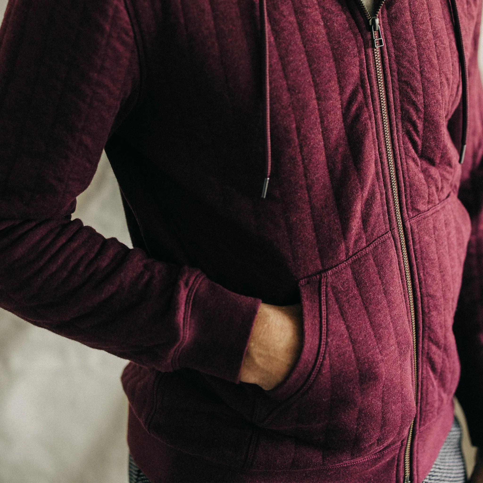 The Apres Zip Hoodie in Burgundy Quilt