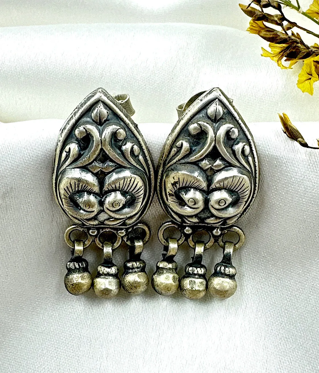 The Twin Peacock Silver Earrings