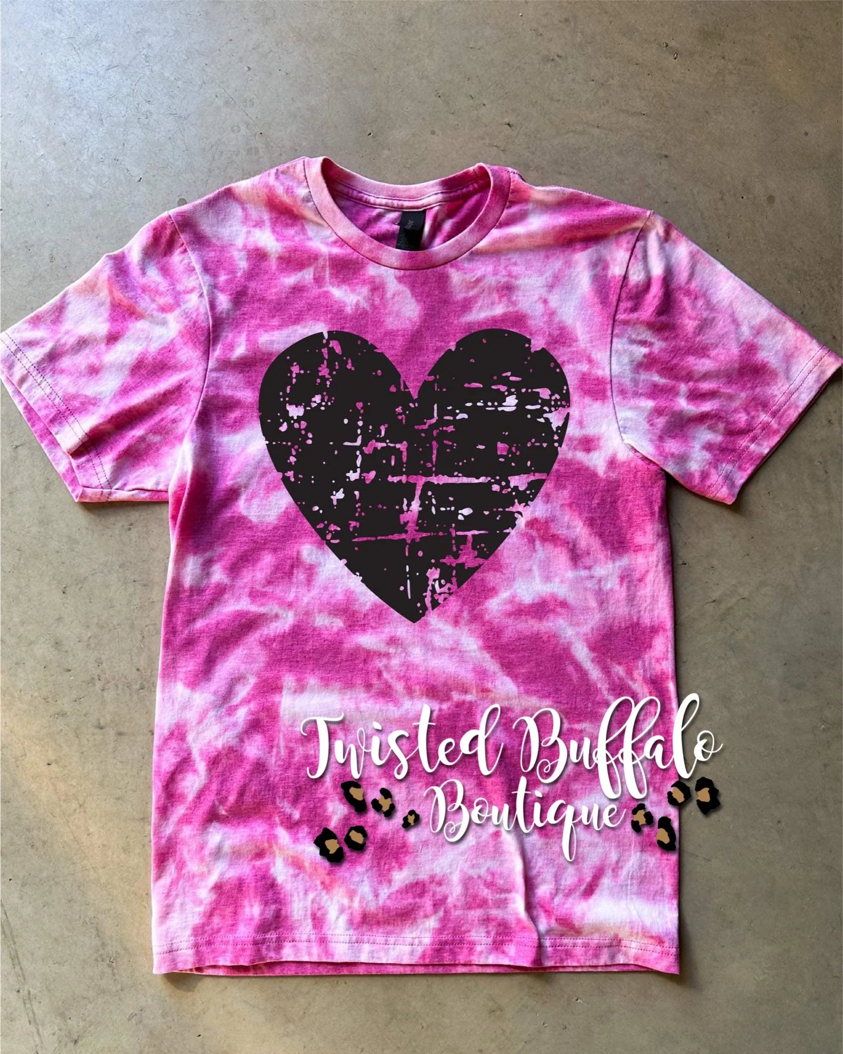 {WHAT A HEART THROB} Distressed Heliconia Pink Crew Neck Tee