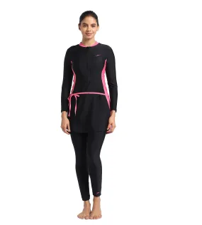 Women's Endurance Two Piece Full Body Suit Swimwear  - Black  &  Fandango Pink