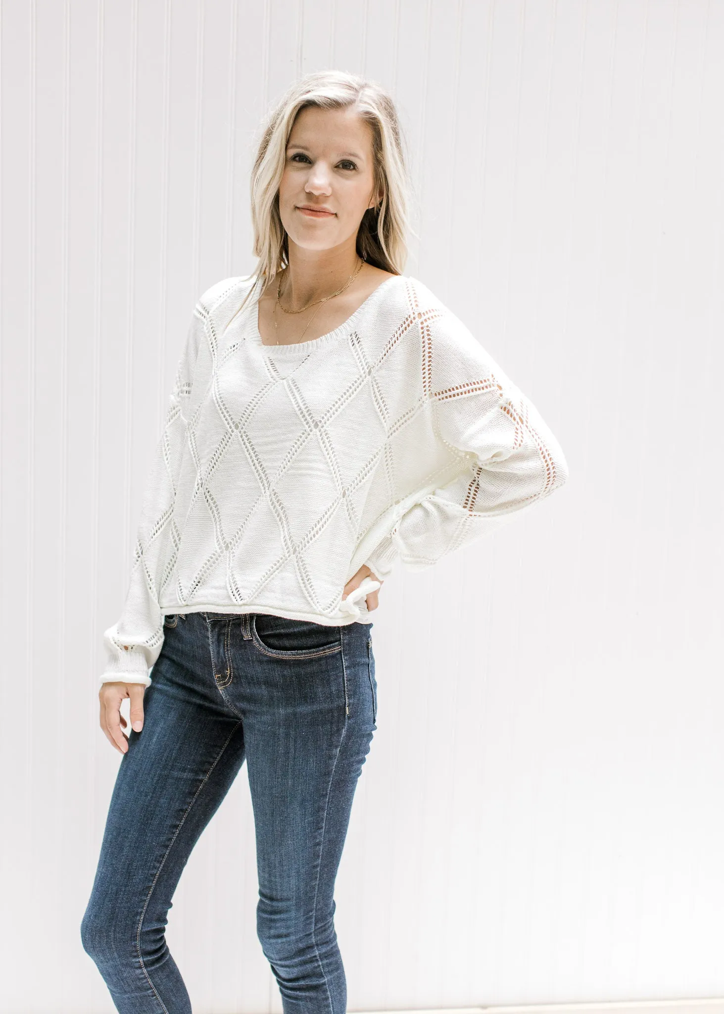 X Cream Diamond Weave Sweater